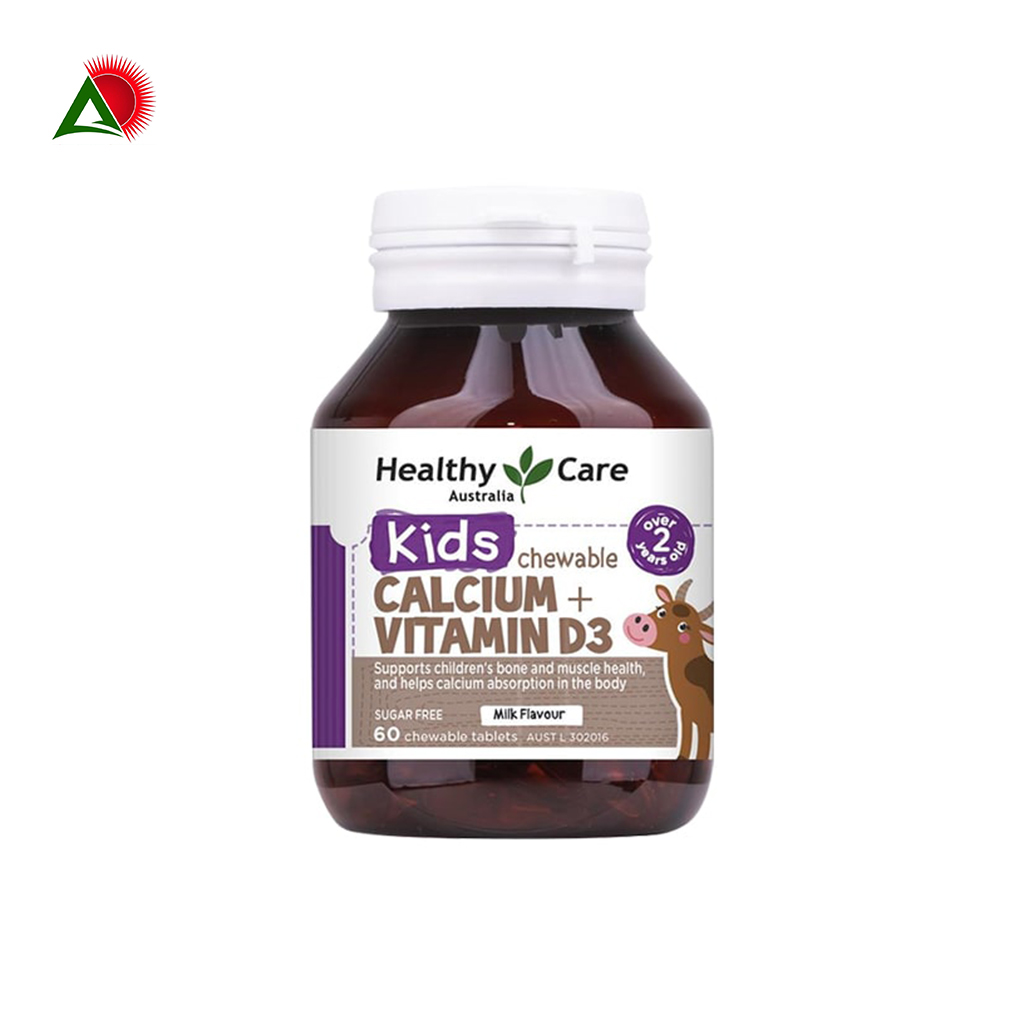 Viên nhai Calcium + Vitamin D3 Kids Chewable Healthy Care Úc 60 Viên