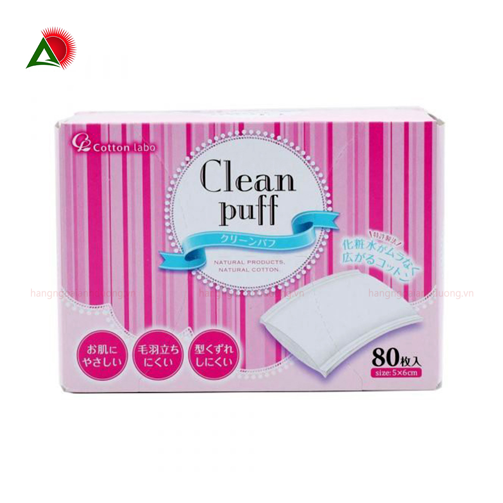 bông tẩy trang Clean Puff Nhật Bản Hộp 80 miếng