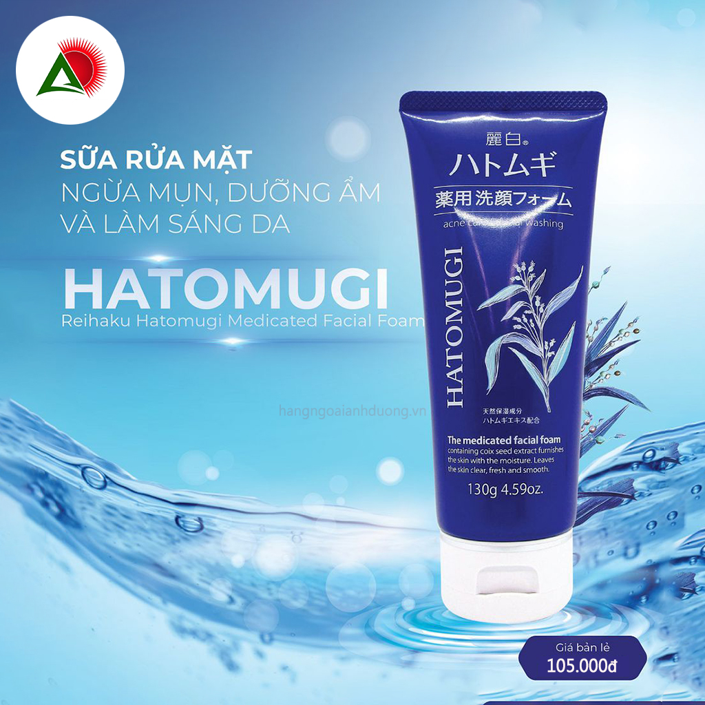 sữa rửa mặt trắng da hatomugi 130g xanh