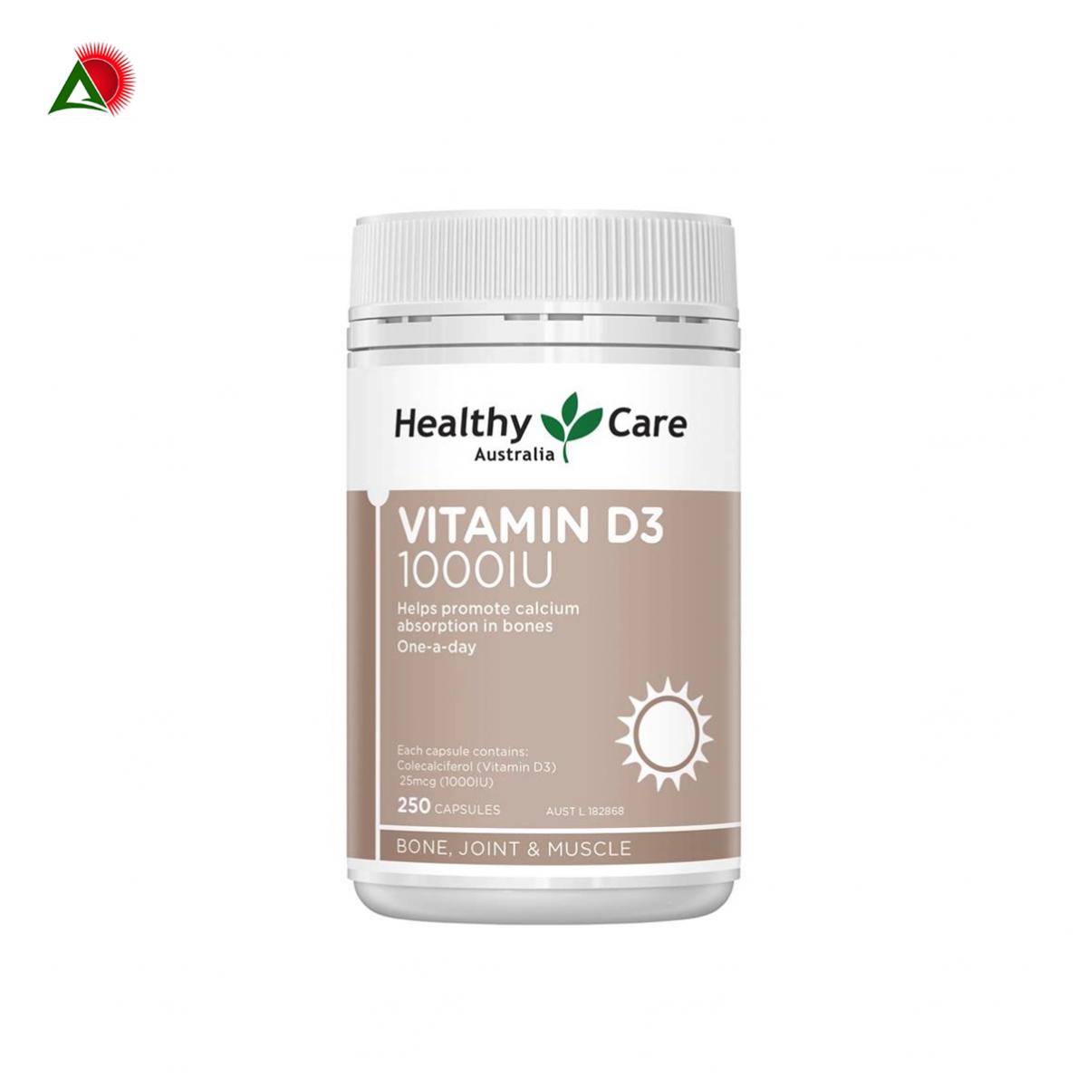 Viên Uống Chống Loãng Xương Healthy Care Vitamin D3 1000IU 250 Viên